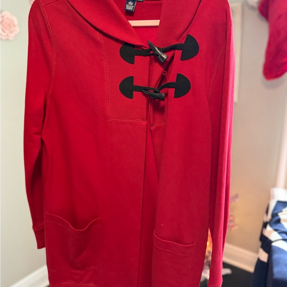 Chaps Red Toggle Closure Women's sweater longline cardigan jacket jersey